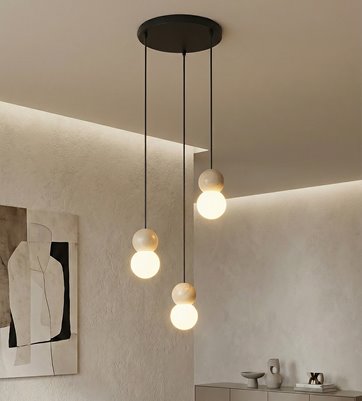 Lampa wisząca LOOP 3 BLACK nowoczesna, czarna, drewno, klosz