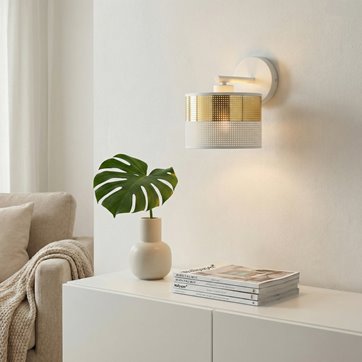 Kinkiet LUX K1 WH GOLD klasyczny, abażur, biały, złoty