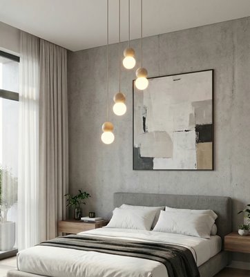 Lampa wisząca LOOP 4 MOKKA nowoczesna, beż, drewno, klosz