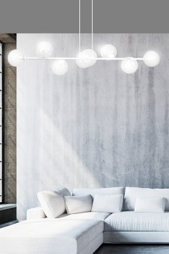 Lampa wisząca ROSSI 8 WH TRANSPARENT nowoczesna klosz biała