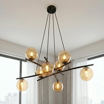 Lampa wisząca ESSA 8 MIODOWY klosze DESIGN czarna/bursztyn