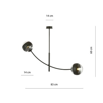 Lampa sufitowa HUNTER 2 BLACK/STRIPE czarna/transparent