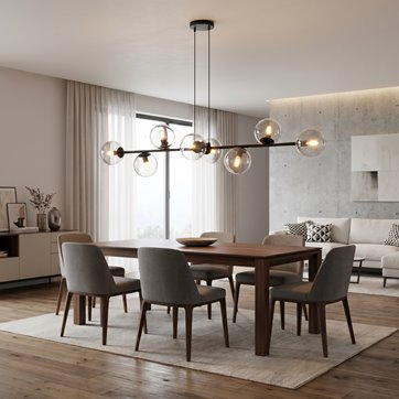 Lampa wisząca ROSSI 8 BL TRANSPARENT klosz, czarna