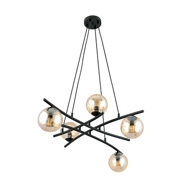 Lampa wisząca ESSA 5 MIODOWY klosze DESIGN czarna/bursztyn