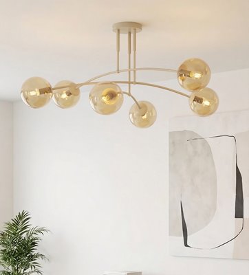Lampa sufitowa PREGOS 6 MOKKA AMBER klasyczna, klosz, beżowa