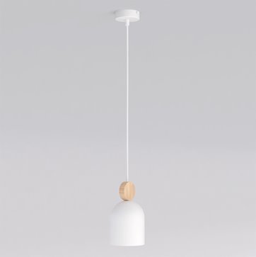 Lampa wisząca MESI 1 WHITE nowoczesna, biała, metal drewno