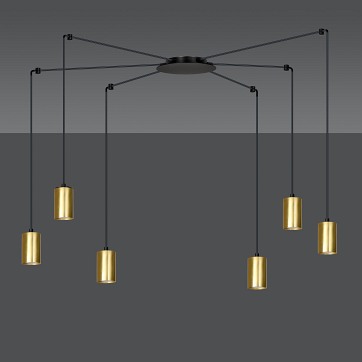 Lampa wisząca TRAKER 6 BL/GOLD nowoczesna pająk czarno/złota