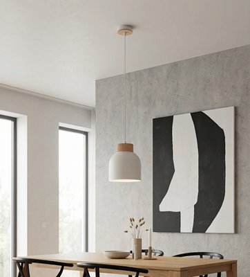 Lampa wisząca VIGO 1 WHITE nowoczesna, biała, metal, drewno