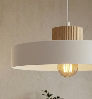 Lampa wisząca KIVI 1L WHITE nowoczesna, biała, metal, drewno