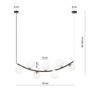 Lampa wisząca RITZ 7 BL OPAL  nowoczesna, regulowana, klosze