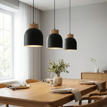 Lampa wisząca VIGO 3 BLACK nowoczesna, czarna, metal, drewno