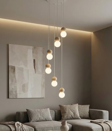 Lampa wisząca LOOP 6 WHITE nowoczesna, biała, drewno, klosz