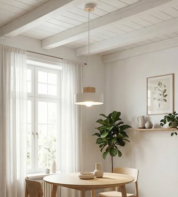 Lampa wisząca KIVI 1S WHITE nowoczesna, biała, metal drewno