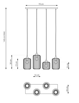 Lampa wisząca VANDER 4 BL GOLD loft nowoczesna czarno/złota