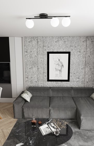 Lampa sufitowa KAIRO 3 BL OPAL plafon, klosz, czarna, biała