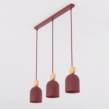 Lampa wisząca MESI 3 BURGUNDY nowoczesna, metal, drewno