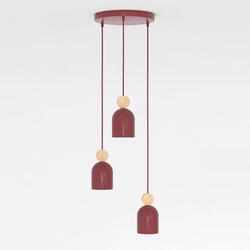 Lampa wisząca MESI 3PREM BURGUNDY nowoczesna, metal, drewno