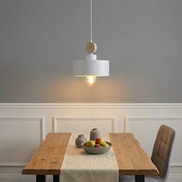 Lampa wisząca TUNISO 1 WHITE skandynawska, drewno, biała
