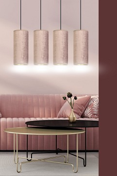 Lampa wisząca BENTE 4 BL ROSE abażur welur różowy