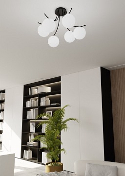 Lampa sufitowa BOSTON 6 BLACK/OPAL nowoczesna czarna/biała