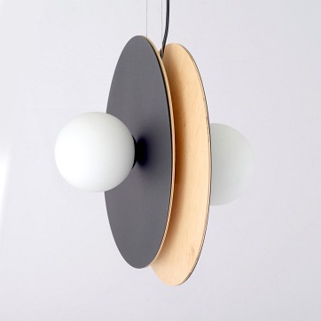 Lampa wisząca SOHO 4 BL OPAL designerska, drewno, klosze