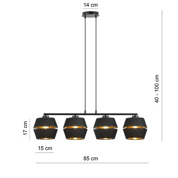 Lampa wisząca PIANO 4 BLACK/GOLD abażury welur czarna/złota