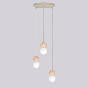 Lampa wisząca LOOP 3 MOKKA nowoczesna, beż, drewno, klosz