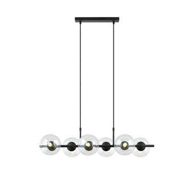 Lampa wisząca RORY 6 BLACK/TRANSPARENT loft, czarna, klosz