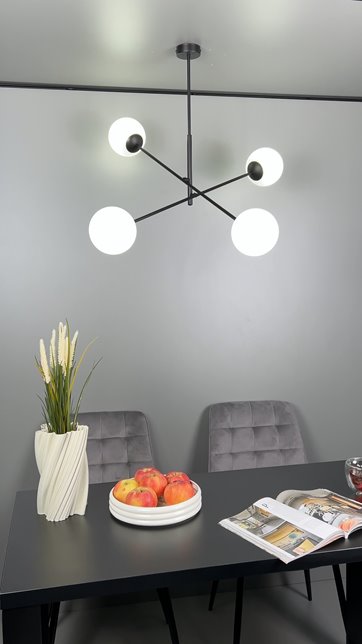 Żyrandol LINEAR 4 BLACK/OPAL minimalistyczny, loft, czarny