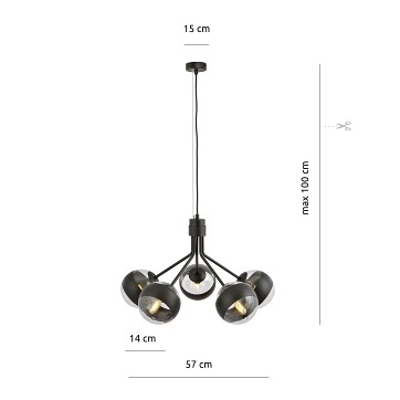 Lampa wisząca NOVA 5 BL/STRIPE klosze czarna/transparent