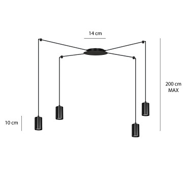 Lampa wisząca TRAKER 4 BL/BLACK nowoczesna, pająk, czarna