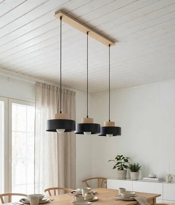 Lampa wisząca KIVI 3 BLACK nowoczesna, czarna, metal drewno