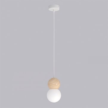 Lampa wisząca LOOP 1 WHITE nowoczesna, biała, drewno, klosz