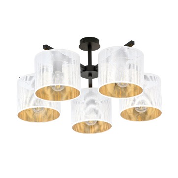 Żyrandol JORDAN 5 WHITE/GOLD abażury czarny/biały/złoty