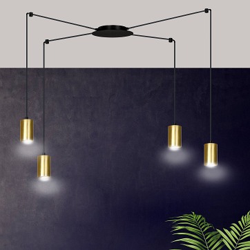 Lampa wisząca TRAKER 4 BL/GOLD nowoczesna pająk czarno/złota