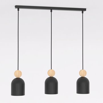 Lampa wisząca MESI 3 BLACK nowoczesna, czarna, metal drewno