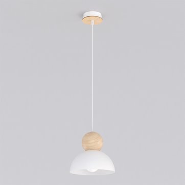 Lampa wisząca KAKI 1S WHITE nowoczesna, biała, metal drewno