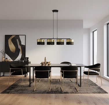 Lampa wisząca LUX 4 BL GOLD klasyczna, abażur, czarny, złoty