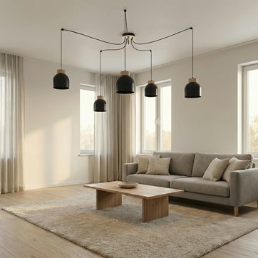 Lampa wisząca KRU 5 BLACK nowoczesna, czarna, metal, pająk