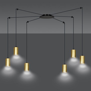 Lampa wisząca TRAKER 6 BL/GOLD nowoczesna pająk czarno/złota