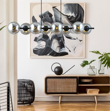 Lampa wisząca RORY 8 BLACK/GRAFIT loft, czarna, klosz