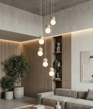 Lampa wisząca LOOP 6 WHITE nowoczesna, biała, drewno, klosz