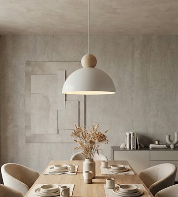 Lampa wisząca KAKI 1M WHITE nowoczesna, biała, metal drewno