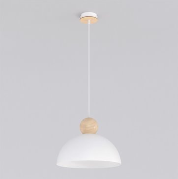 Lampa wisząca KAKI 1M WHITE nowoczesna, biała, metal drewno