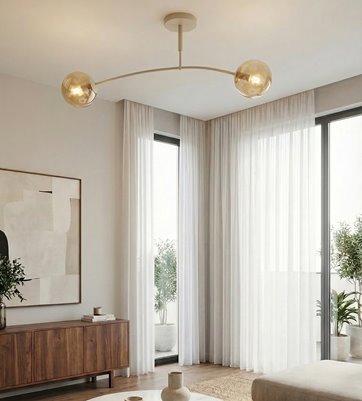 Lampa sufitowa PREGOS 2 MOKKA AMBER klasyczna, klosz, beżowa