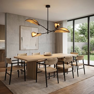 Lampa sufitowa LOTUS 4 BLACK/RATTAN abażury czarna/rattan