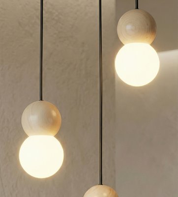 Lampa wisząca LOOP 3 BLACK nowoczesna, czarna, drewno, klosz