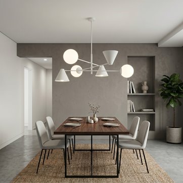 Żyrandol HERMES 6 WHITE nowoczesny, biały, klosz, salon