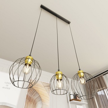 Lampa wisząca NANDO 3 BL GOLD loft, nowoczesna, czarno/złota
