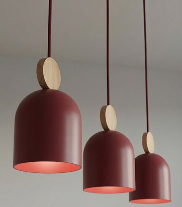 Lampa wisząca MESI 3 BURGUNDY nowoczesna, metal, drewno